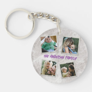 Personalized modern family photo monogram keychain
