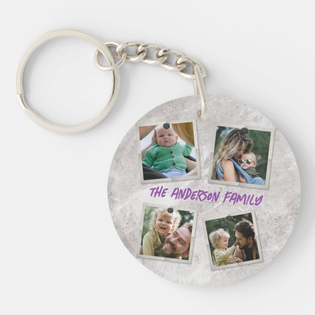 Personalized modern family photo monogram keychain (Front)