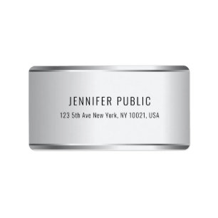 Personalized Modern Faux Silver Metallic Look Label