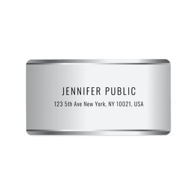 Personalized Modern Faux Silver Metallic Look Label (Front)