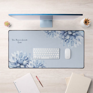 Personalized Modern Floral Dusty Blue Desk Mat