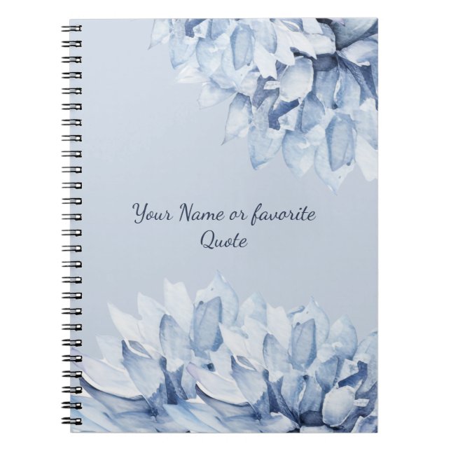 Personalized Modern Floral Dusty Blue Notebook (Front)