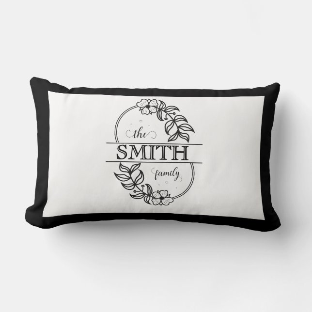  Personalized Modern Floral Family Name Monogram Lumbar Pillow (Front)