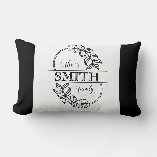  Personalized Modern Floral Family Name Monogram Lumbar Pillow (Front)