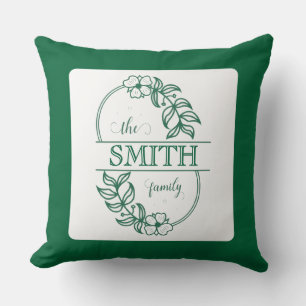 Personalized Modern Floral Family Name Monogram Throw Pillow
