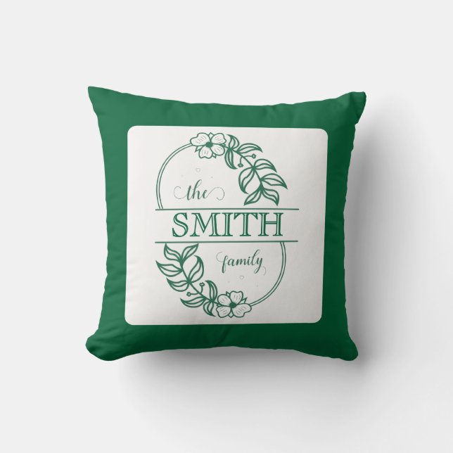  Personalized Modern Floral Family Name Monogram Throw Pillow (Front)