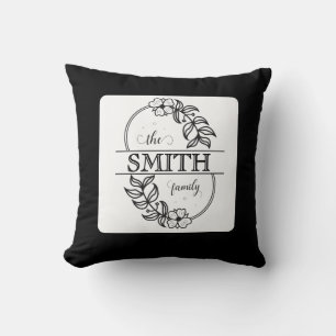  Personalized Modern Floral Family Name Monogram Throw Pillow