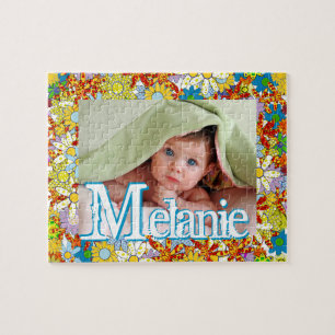 Personalized Modern Floral Pattern Your Photo Jigsaw Puzzle