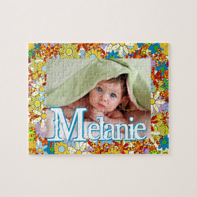 Personalized Modern Floral Pattern Your Photo Jigsaw Puzzle (Horizontal)