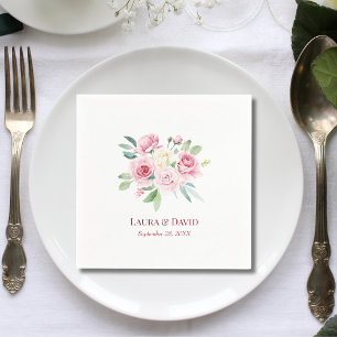 Personalized Modern Floral Rose Wedding Paper Napkin