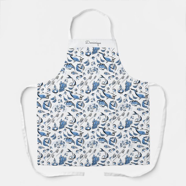 Personalized Modern Foodie Drawing Print Apron (Front)