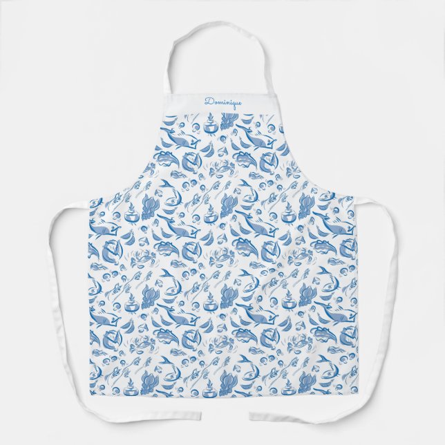 Personalized Modern Foodie Drawing Print Apron (Front)
