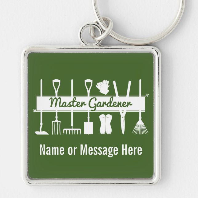 Personalized Modern Forest Green Master Gardener Keychain (Front)