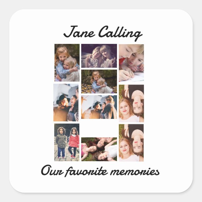 Personalized Modern Friends 10 Photo Collage Square Sticker (Front)