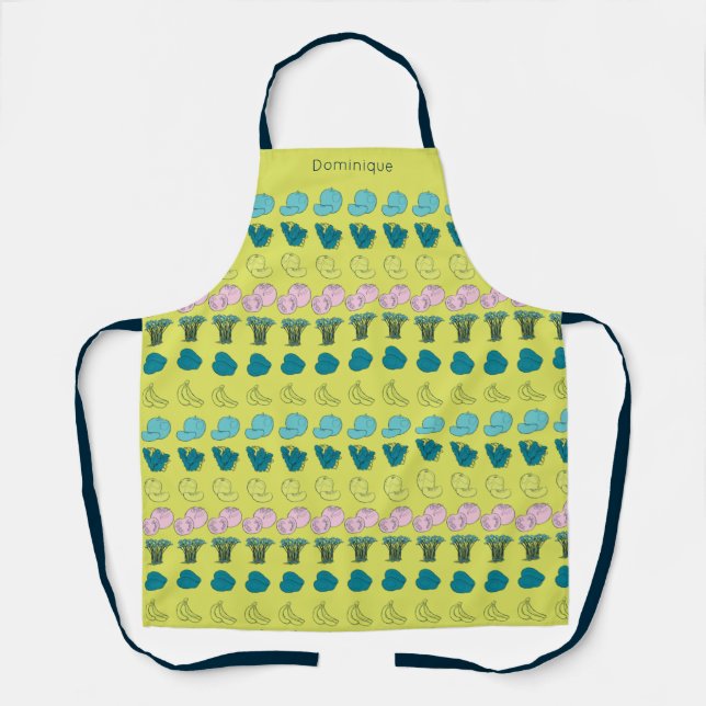 Personalized Modern Fruit & Veggie Print Apron (Front)