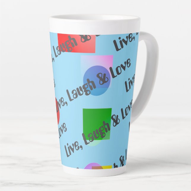 Personalized Modern Fun & Colourful Geometric, Blu Latte Mug (Right Angle)