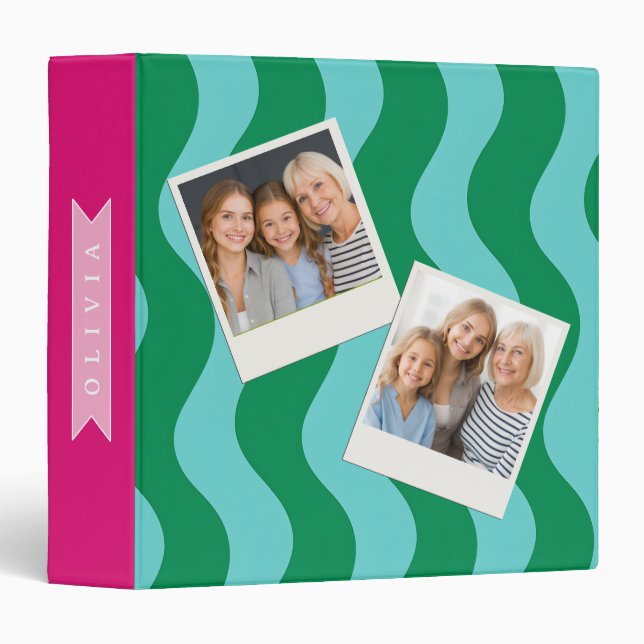 Personalized Modern Fun Green Wave Stripes Custom Binder (Front/Spine)