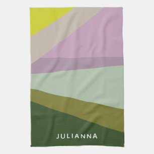 Personalized Modern Geometric Earthy Green Lilac Kitchen Towel