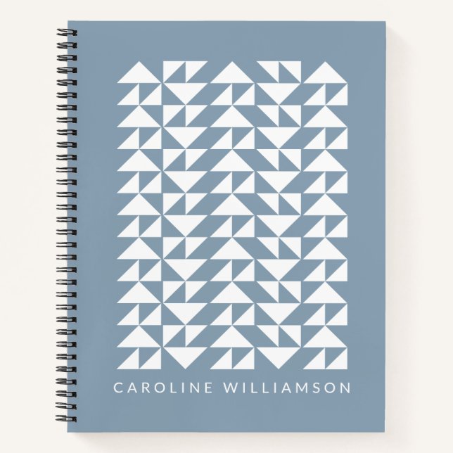 Personalized Modern Geometric Minimalist Blue Notebook (Front)