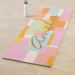 Personalized Modern Geometric Pastel Script Name Yoga Mat