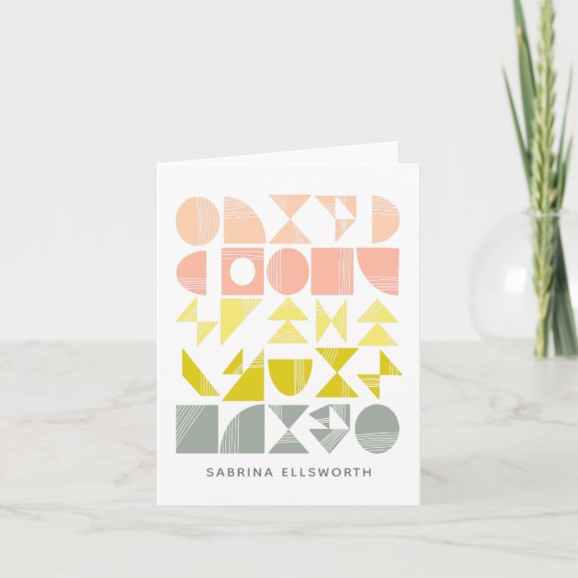 Personalized Modern Geometric Peach Pastel Note Card (Front)