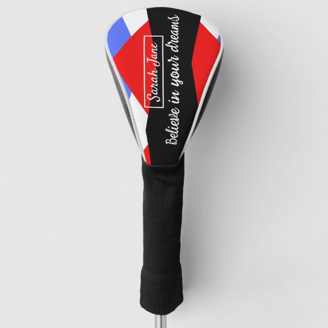 Personalized Modern Geometric Red & Blue Golf Head Cover (Front)