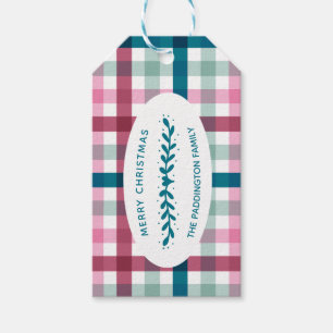 Personalized Modern Gingham Christmas Pattern Gift Gift Tags