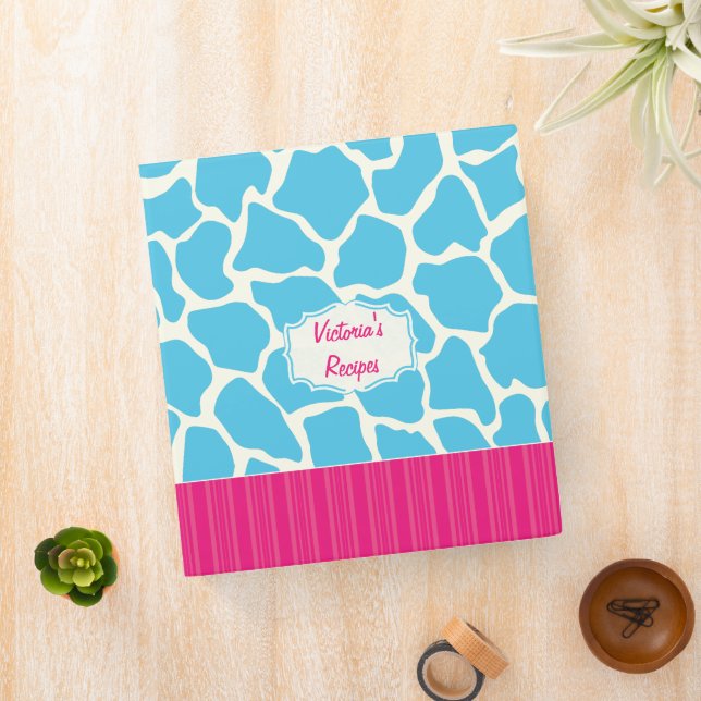 Personalized Modern Giraffe Pattern Pink  Binder (In Situ)