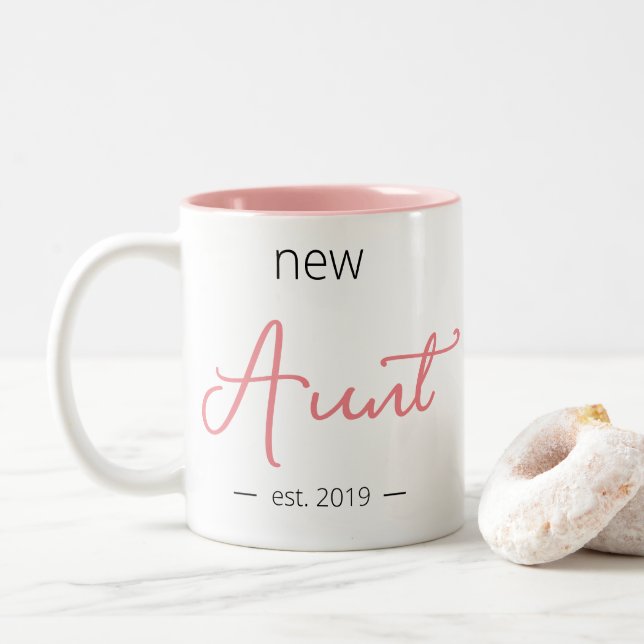 Personalized Modern Girly New Aunt Two-Tone Coffee Mug (With Donut)