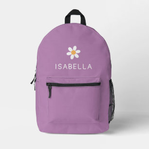 Personalized Modern Girly Purple Daisy Name Printed Backpack