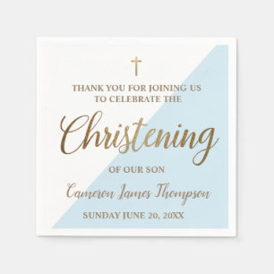 Personalized Modern gold blue Boy Christening Napkin