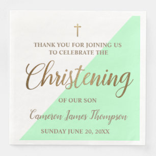 Personalized Modern gold green Boy Christening Napkin
