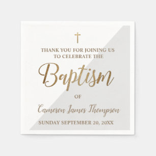 Personalized Modern gold GREY and white baptism Napkin