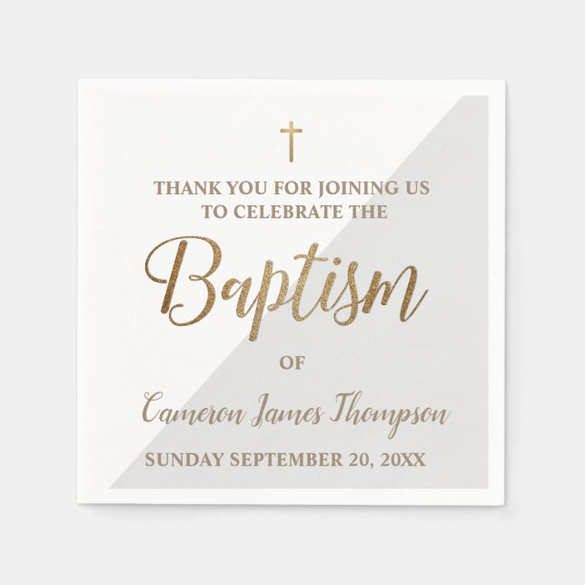 Personalized Modern gold GREY and white baptism Napkin (Front)