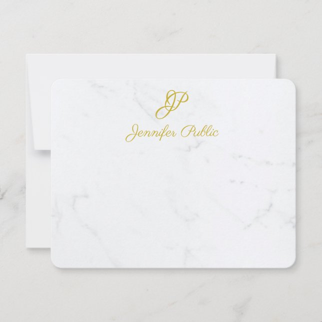 Personalized Modern Gold Script Stationery Marble Card (Front)
