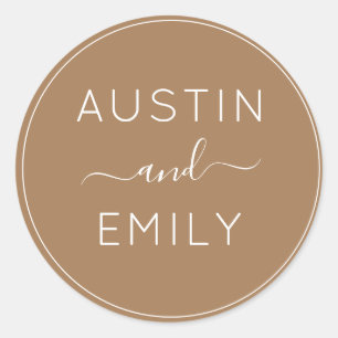 Personalized Modern Gold White Wedding Classic Round Sticker
