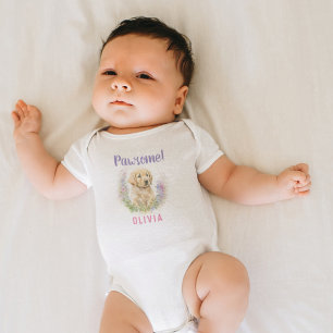 Personalized Modern Golden Retriever Puppy Baby Bodysuit