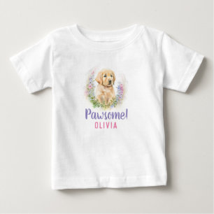 Personalized Modern Golden Retriever Puppy Dog  Baby T-Shirt