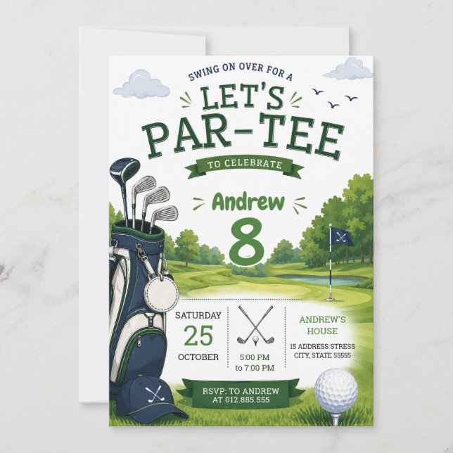 Personalized modern Golf Birthday Invitation (Front)