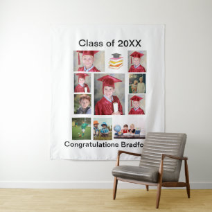 Personalized Modern Graduation 11 Photo Collage Tapestry
