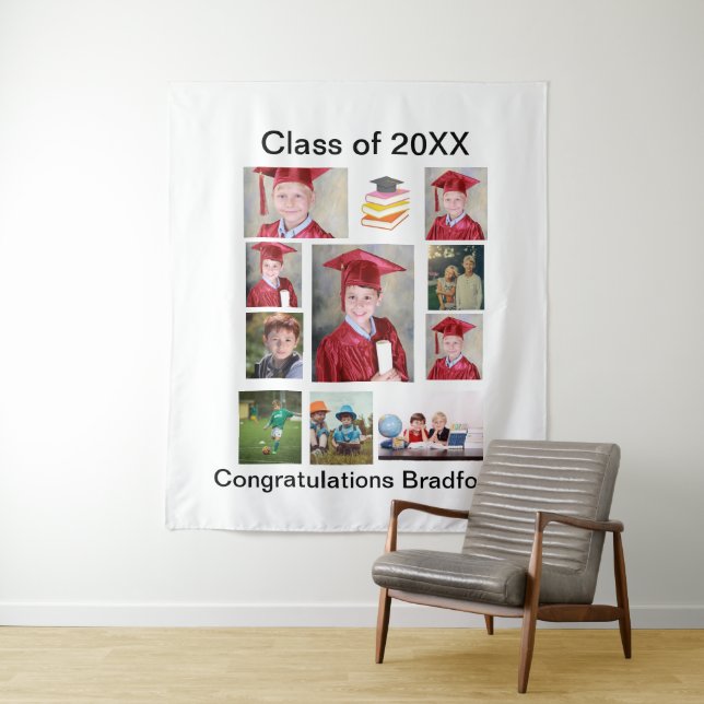 Personalized Modern Graduation 11 Photo Collage Tapestry (In Situ)