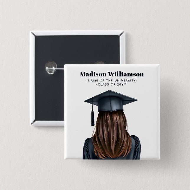 Personalized Modern Graduation Female Graduate 2 Inch Square Button (Front & Back)