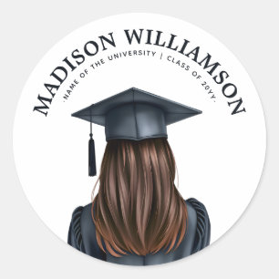 Personalized Modern Graduation Female Graduate Classic Round Sticker
