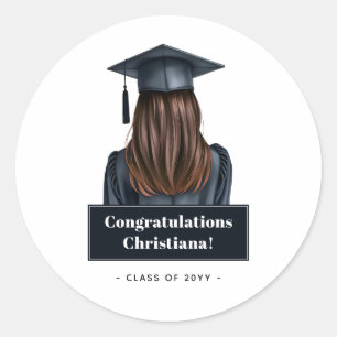 Personalized Modern Graduation Female Graduate Classic Round Sticker