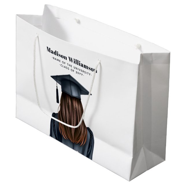 Personalized Modern Graduation Female Graduate Large Gift Bag (Front Angled)