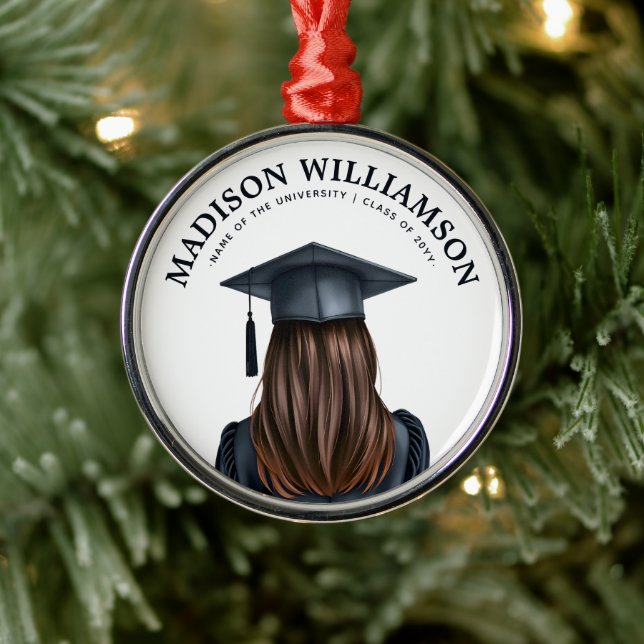 Personalized Modern Graduation Female Graduate Metal Ornament (Tree)