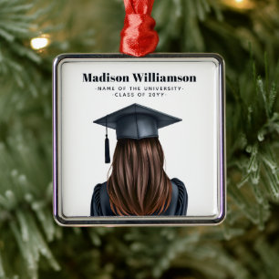 Personalized Modern Graduation Female Graduate Metal Ornament