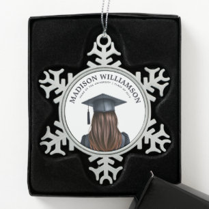 Personalized Modern Graduation Female Graduate Snowflake Pewter Christmas Ornament