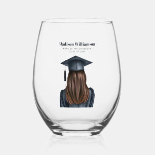 Personalized Modern Graduation Female Graduate Stemless Wine Glass