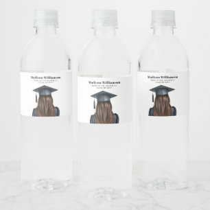 Personalized Modern Graduation Female Graduate Water Bottle Label